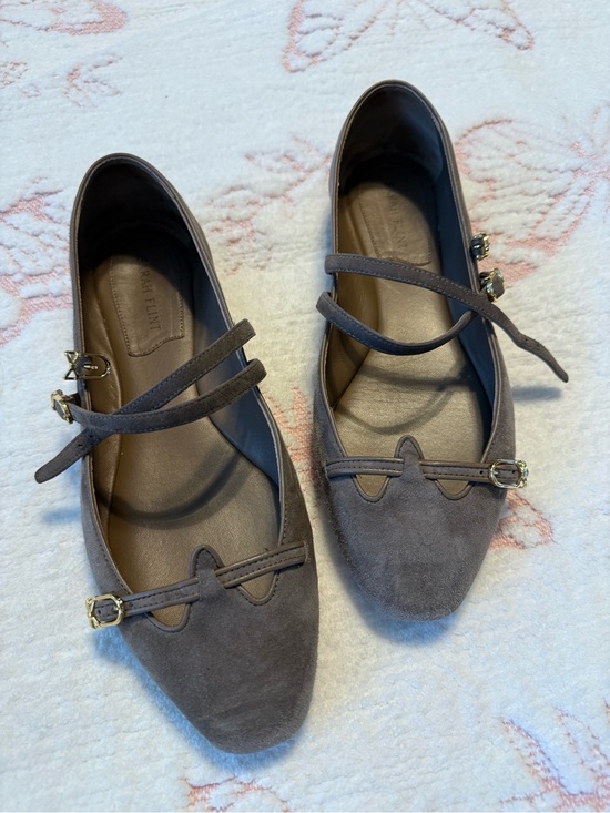 Sarah Flint Shoes - Sarah Flint Taupe Suede Double-Strap Ballet Flats